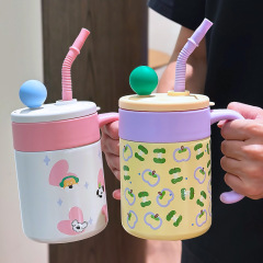 陶瓷内胆保温杯女生高颜值2025新款桌面吸管水杯带茶仓办公室保冷