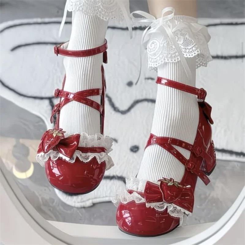 Zapatos Lolita originales arco encaje JK zapatos de cuero con cabeza redonda Lolita zapatos japoneses de dos dimensiones para mujeres