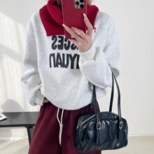 冬季慵懒加绒加厚卫衣女宽松显瘦美系落肩字母印花套头圆领上衣女