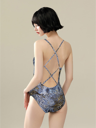 New nylon snake pattern printed one-piece swimsuit swimming pool competitive professional sports training swimsuit