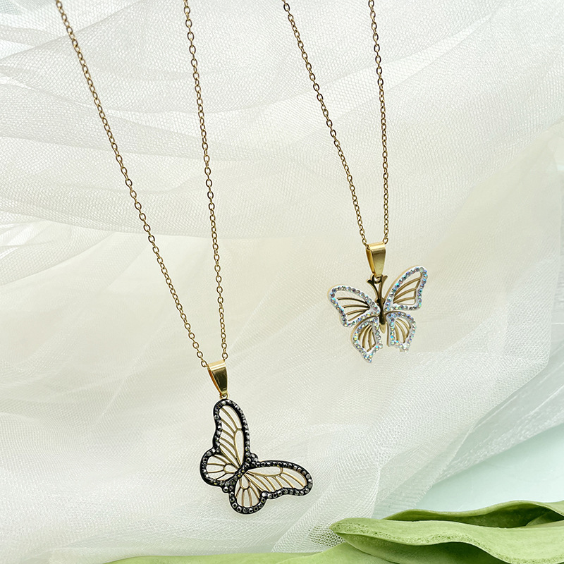 Fashion Butterfly Stainless Steel Titanium Steel Plating Zircon Pendant Necklace 1 Piece