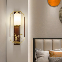 新中式实木壁灯复古中国风客厅沙发背景墙过道灯全铜福鹿床头灯