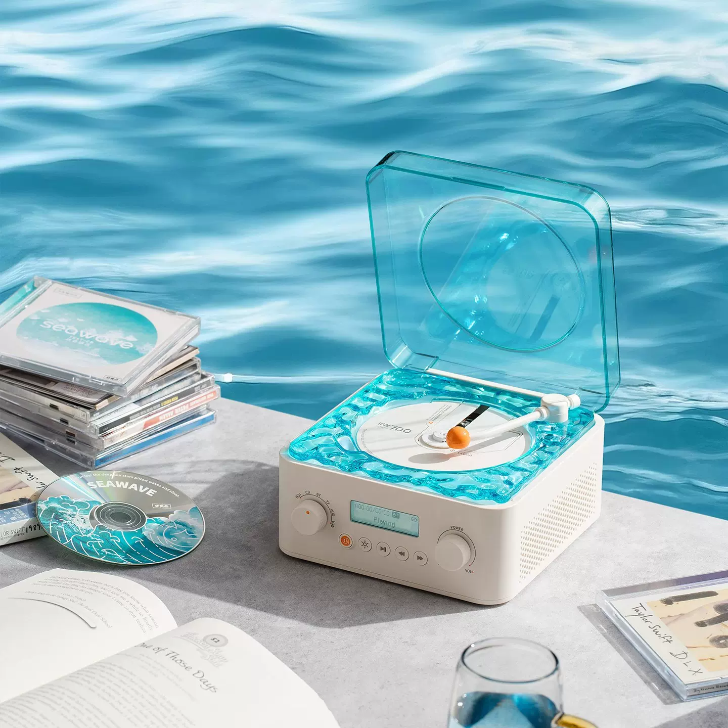 跨境热销KAWOO水波纹cd机唱片机音乐专辑光盘光碟播放器蓝牙音响