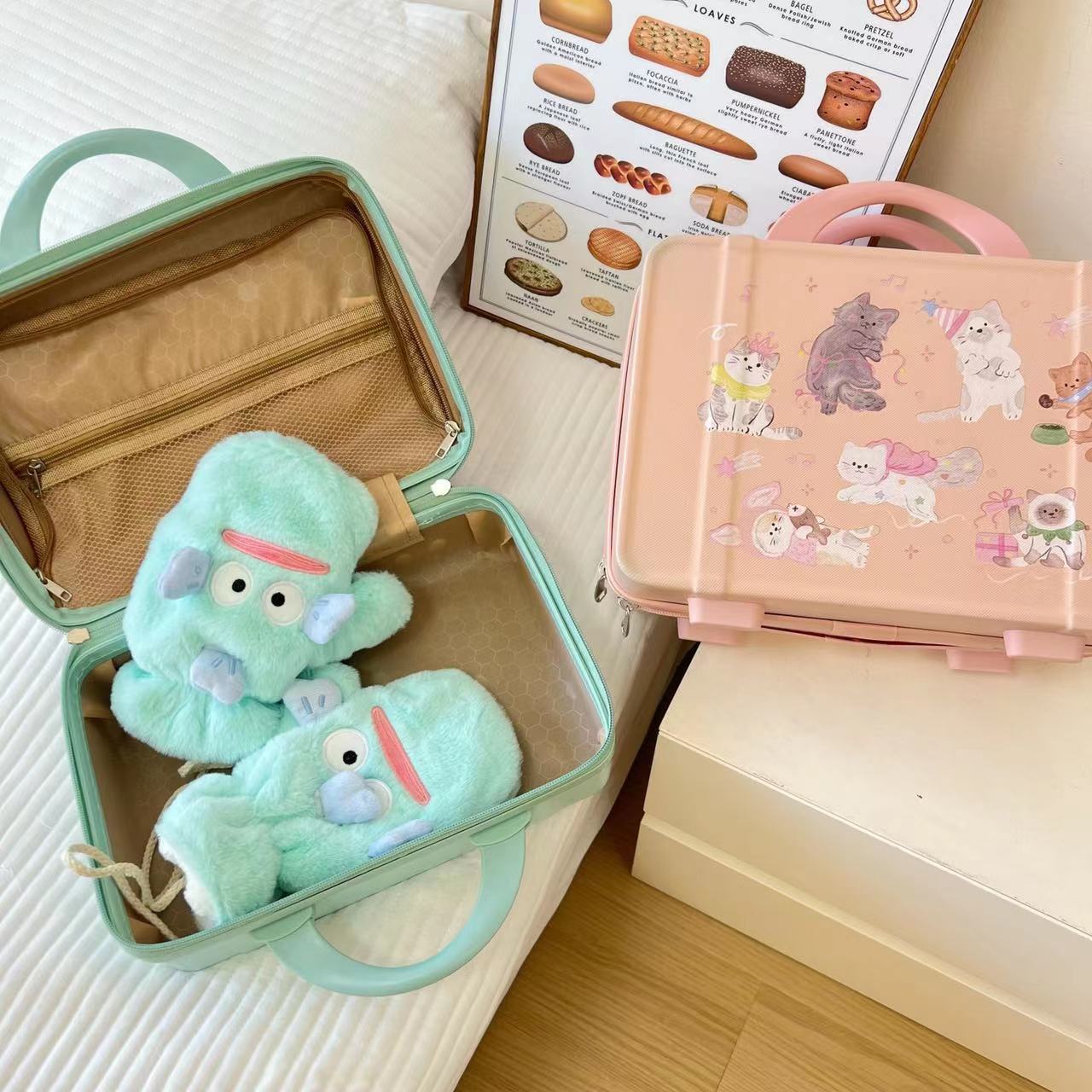 Original nuevo estuche cosmético bolsa de viaje estudiante de gran capacidad maleta de 14 pulgadas de alto aspecto lindo maleta portátil