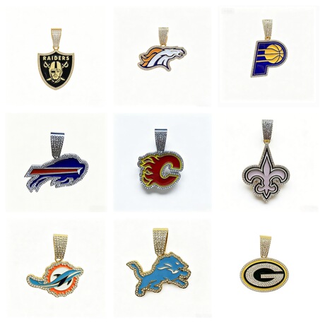 European Hip-Hop Full Rhinestone NFL Team Logo Pendant Trendy Alloy Necklace Uni