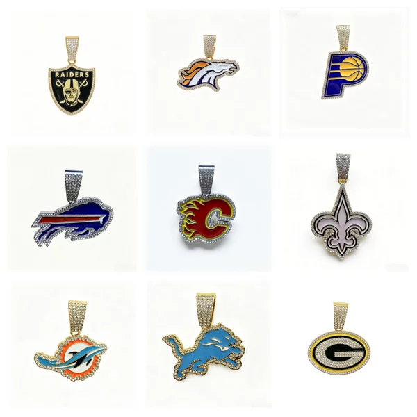 European and American hip-hop full-diamond NFL team logo pendant, personalized trendy alloy necklace, unisex accessory for fashionistas