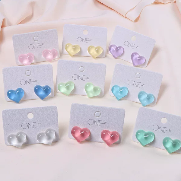 Macaron-Colored Ice-Transparent Cute Chubby Heart-Shaped Colorful Earrings, Simple and Versatile, Niche Design with a High-End Feel, Wholesale