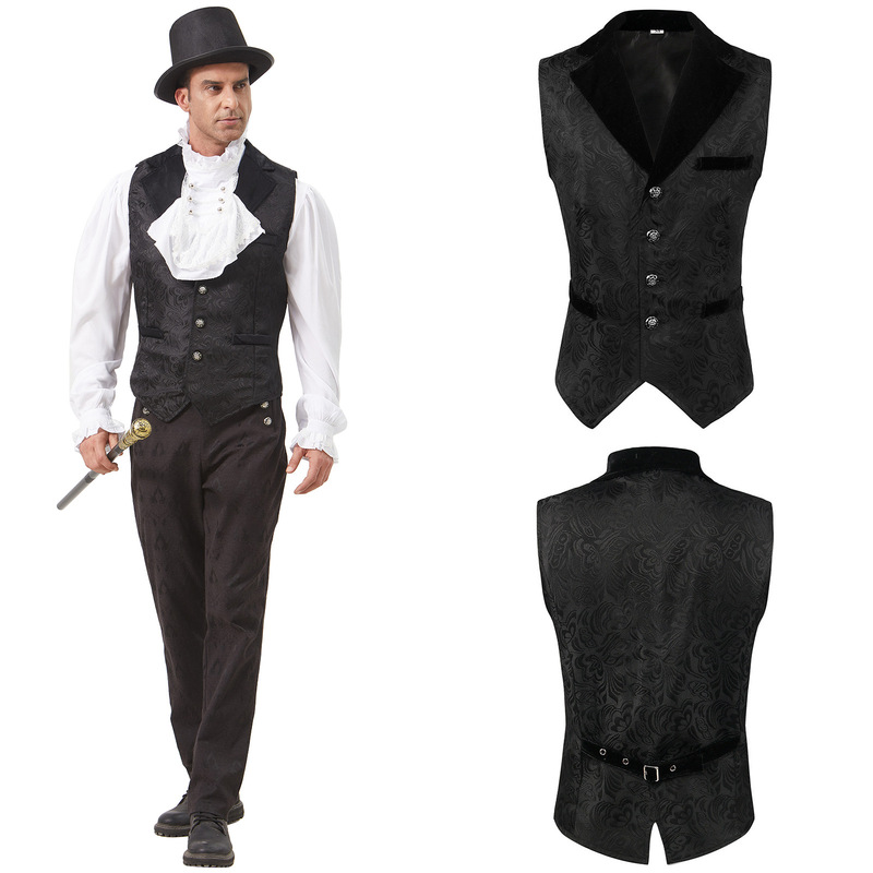 2025 Spring and Autumn New Medieval Retro Men's Clothing Haute Couture Black Vest Vest Jacket Foreign Trade Clothes Trend