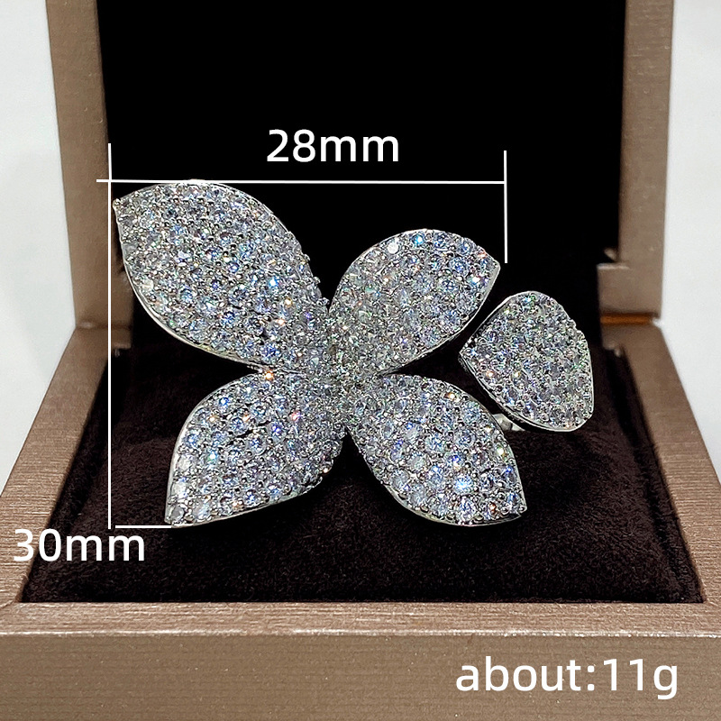 15g Weight Zircon Inlay Material Open Rings Classification One Size Ring Size 1 Piece Quantity Family Gathering, Tea Party Occasion Copper Material Leaf, Flower Pattern Women's Gender Inlay Design Elegant, Streetwear Style Copper Elegant Lady Streetwear Inlay Leaf Flower Zircon Open Rings 无