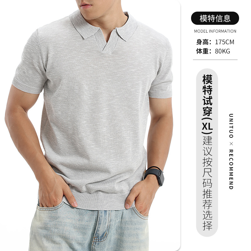 Europa y los Estados Unidos transfronterizos hombres V-collar polo de punto de manga corta verano de negocios casual alta sensación de hombre al por mayor