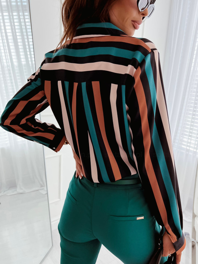 Women's Blouse Long Sleeve Blouses Printing Pocket Fashion Stripe display picture 1