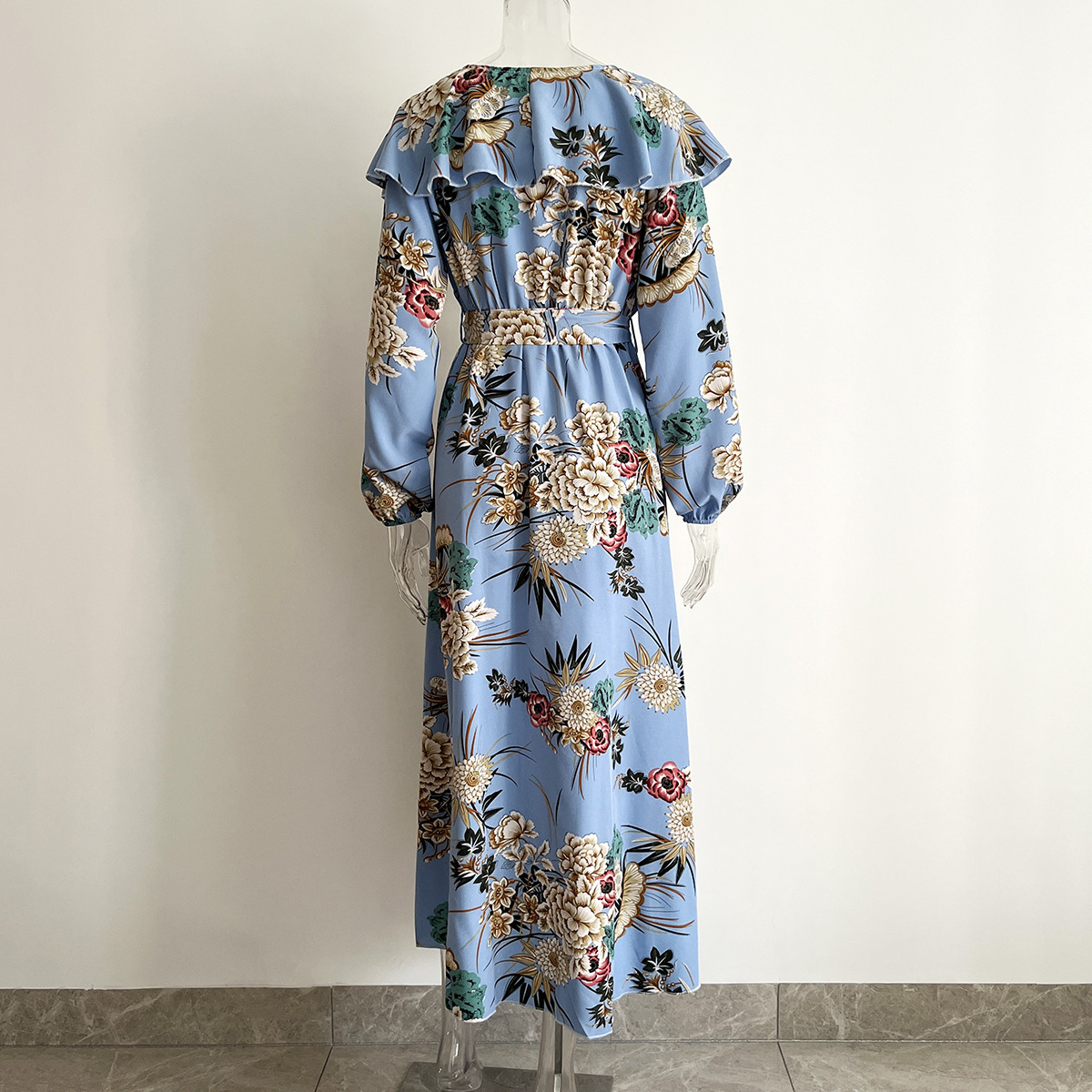 Ruffled Collar Lantern Sleeve Long Sleeve Dress Floral Wrap Split Expansion Maxi Dress Women Women Clothing 19 Ruffled Collar Lantern Sleeve Long Sleeve Dress Floral Wrap Split Expansion Maxi Dress Women Women Clothing