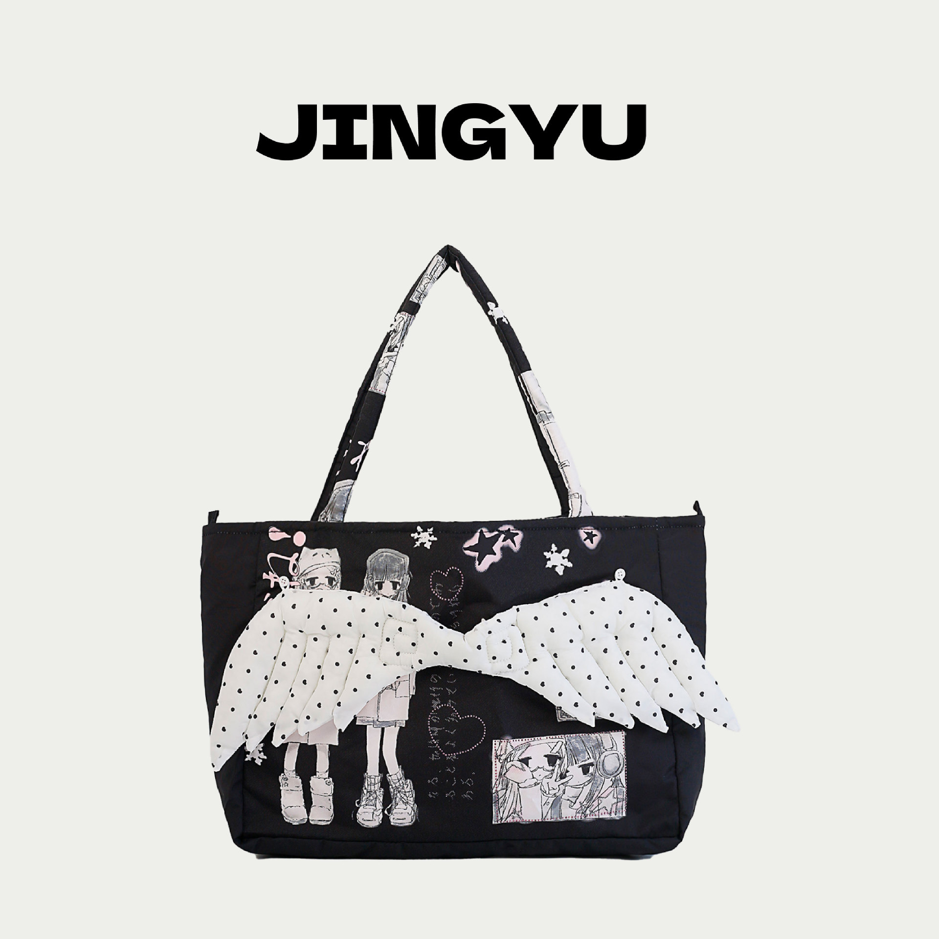 2025漫画充棉可拆卸天使翅膀痛包y2k二次元甜酷大容量单肩斜挎包