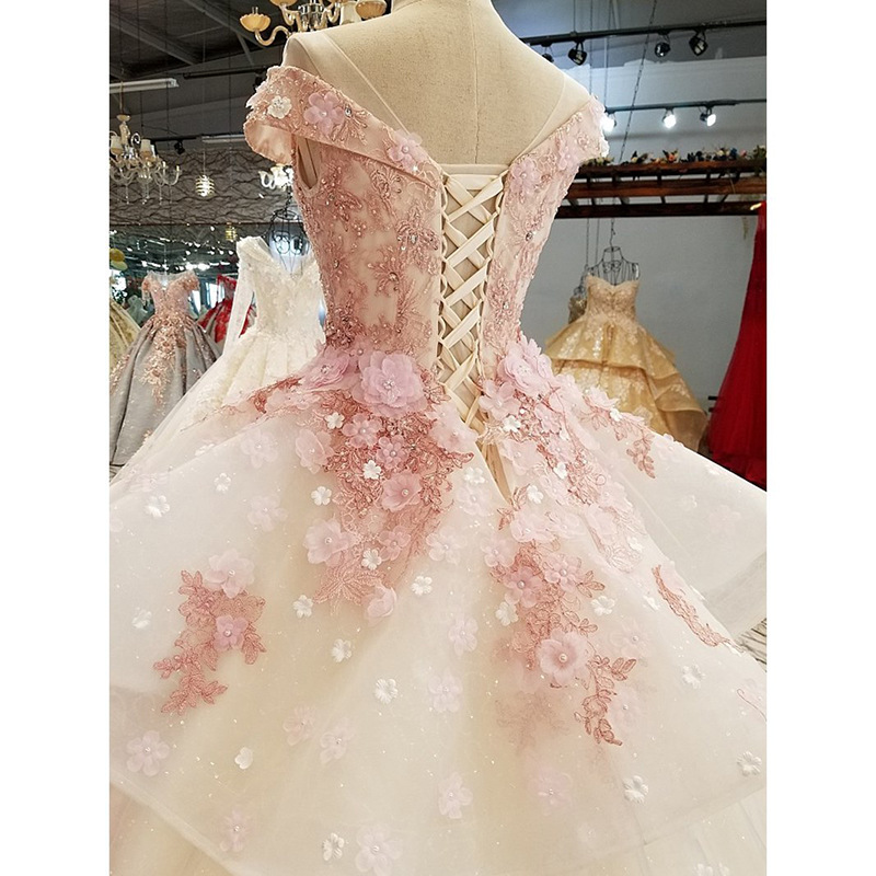 Fuchsia small princess costume for bride, Korean fitted wedding dress, evening dress, open shoulders 3
