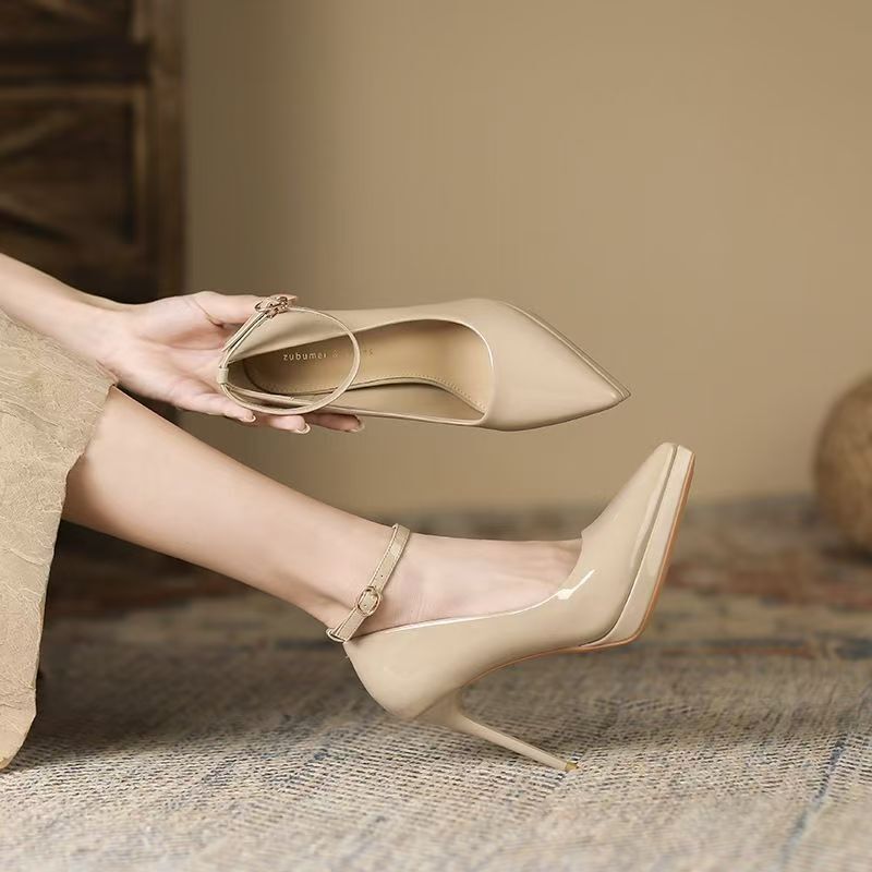 Thin-Heeled Professional Work High-Heeled Shoes 2025 New Summer Women's Single-Strap Platform High-Heeled Shoes with Pointed Toe