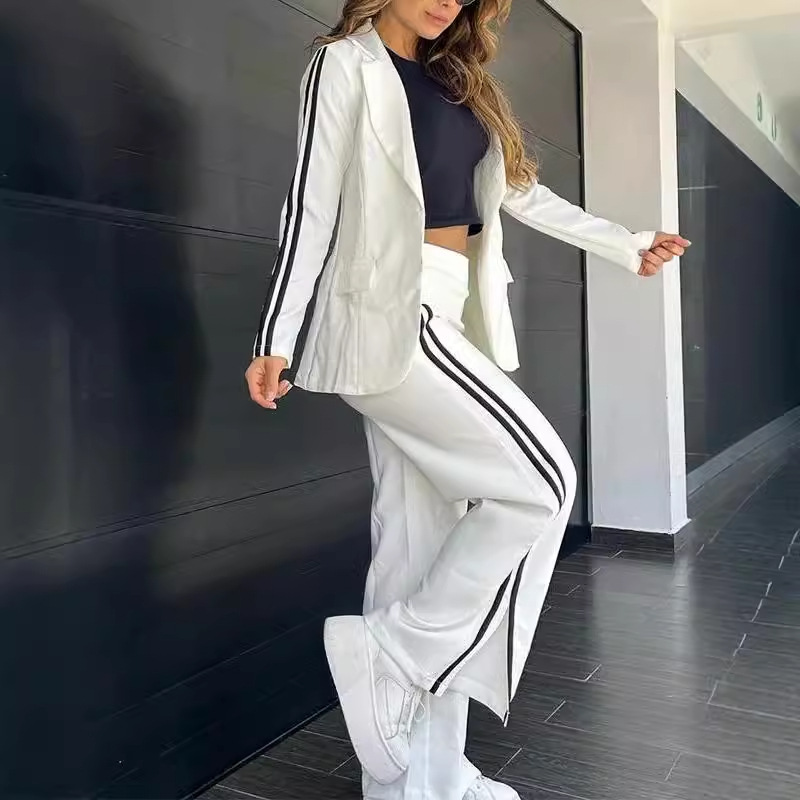Women's Clothing New Style_Autumn and Winter Women's Casual Lapel Suit Wide leg Pants Two piece Set_voghion.com