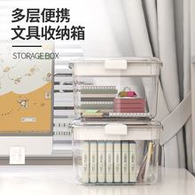 收纳盒学生文具多功能大容量透明手提收纳箱桌面杂物药箱储物箱