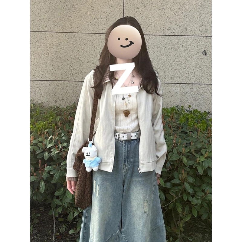 复古撞色秋季外套女2025新款宽松休闲设计感短款翻领假两件上衣潮|undefined
