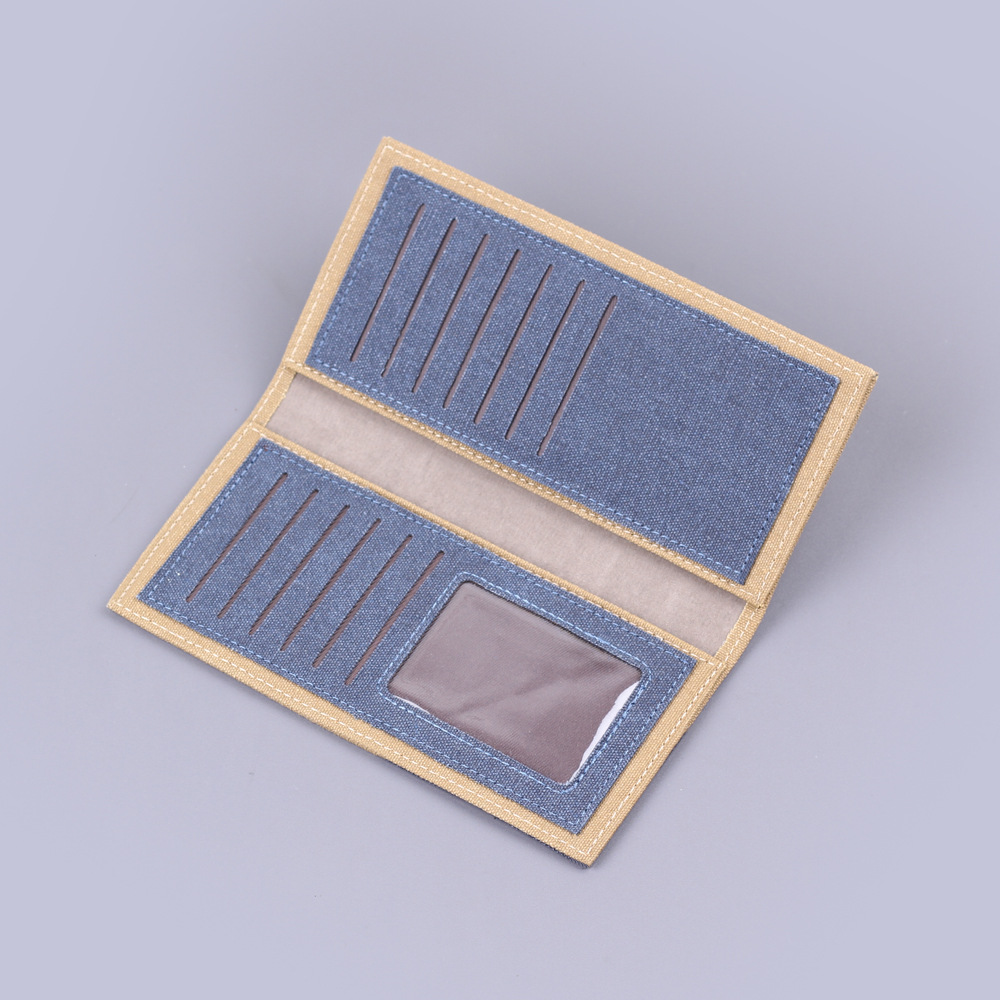 Canvas cartera larga para hombres, cartera delgada para hombres, cartera de cuero para hombres, 12 tarjetas de tela, bolso de traje delgado