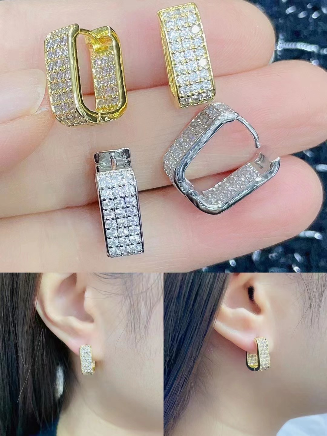 Daily Occasion Copper Material Solid Color Pattern Simple Style Solid Color Copper Plating Inlay Zircon Hoop Earrings 1 Pair