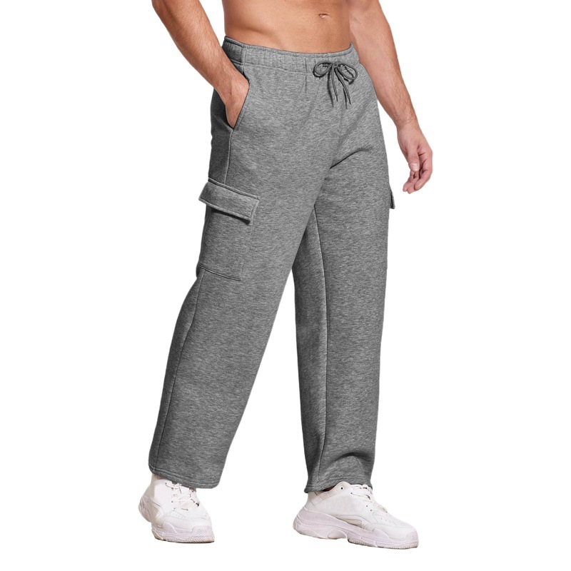 Winter Velvet Thickeneded Sweatpants European and American Men's Multi-Flap Pocket Pants Casual Pants Knitted Loose Men's Straight Casual Sweatpants