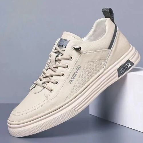 High-End Men's Fashion Casual Ultra-Soft Leather White Shoes, Men's Leather Shoes with Soft Soles, Non-Slip Platform Shoes, Lightweight and Elastic Shoes