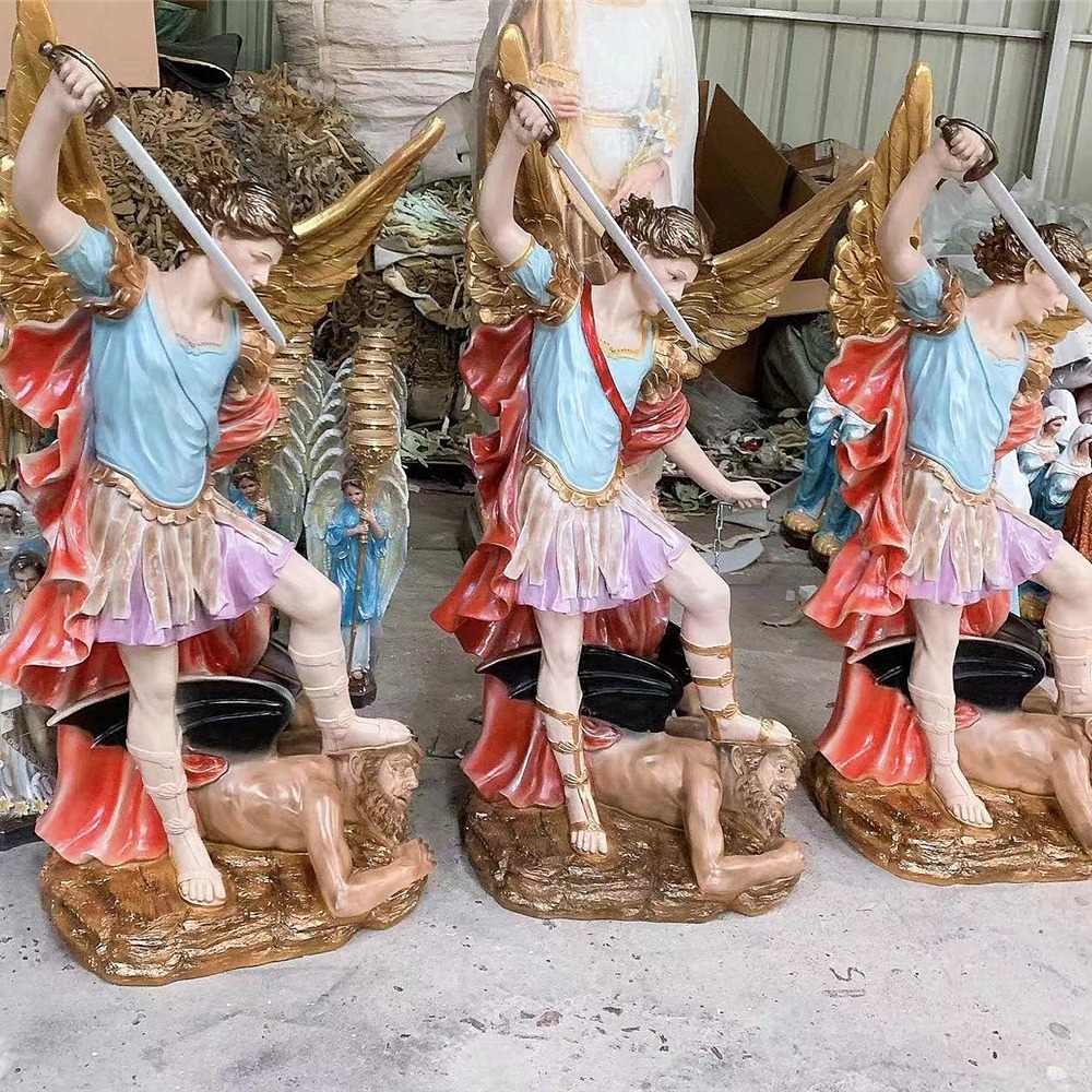 140cm San Miguel Ángel Ornamento Mirror Estatuas de vidrio FRP Decoración de la iglesia 120