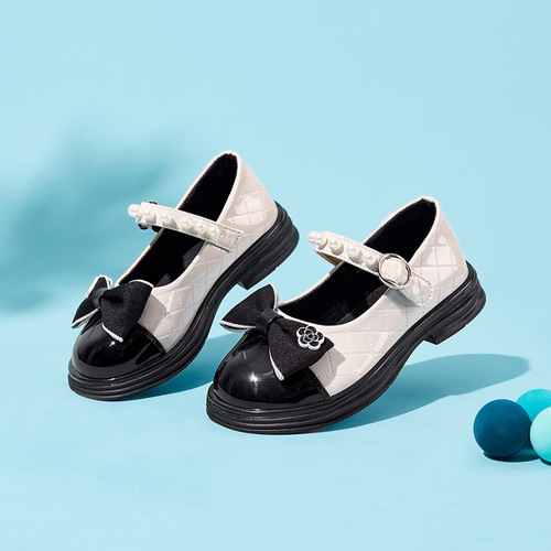 Habib Bear Children's Shoes  Spring Princess Shoes Shallow Mouth Small Leather Shoes Girls Casual Shoes Velcro Dropshipping