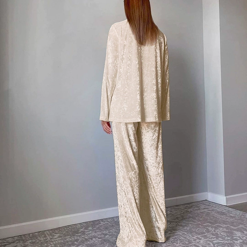 Summer velvet pajama set, long-sleeve, increased thickness, 95% polyester