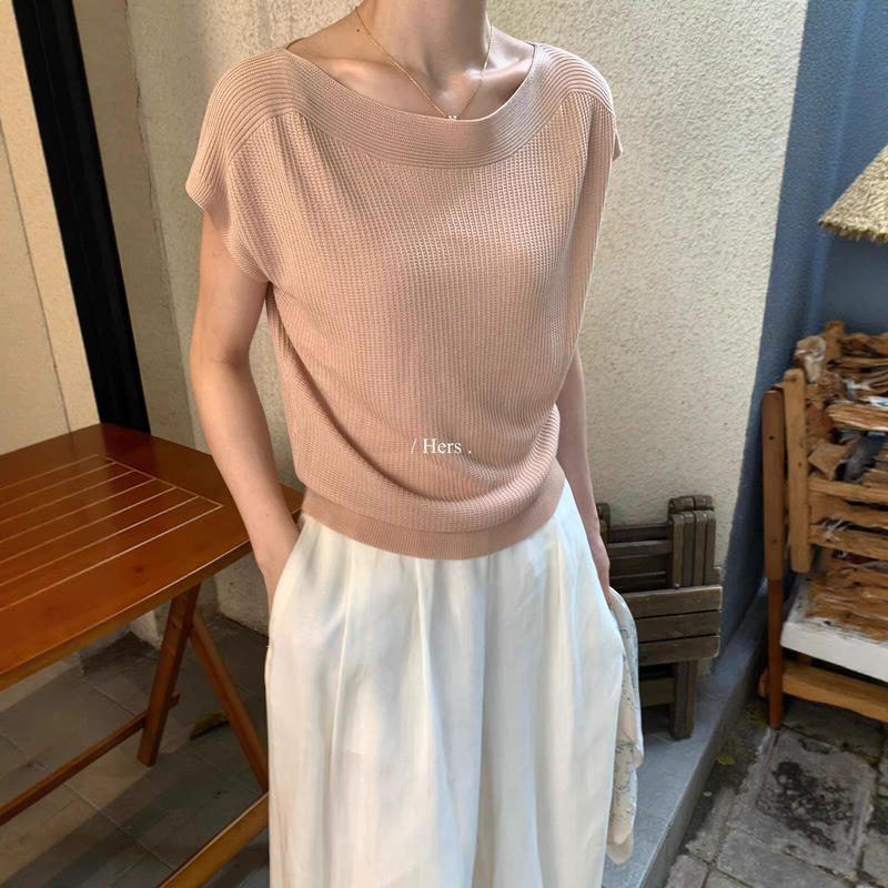 Hers Korean Blogger Style Summer Simple Daily Commute Short-Sleeve Loose Elegant Knit Top 08160