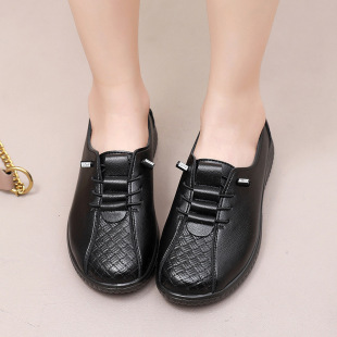 Spring and Autumn Ladieswear's Shoes Lightweight Soft Sole Plaid Women's Shoes Non-Slip Flat Shoes Middle-Aged and Elderly Leather Shoes Women's Shoes 2726 Breathable