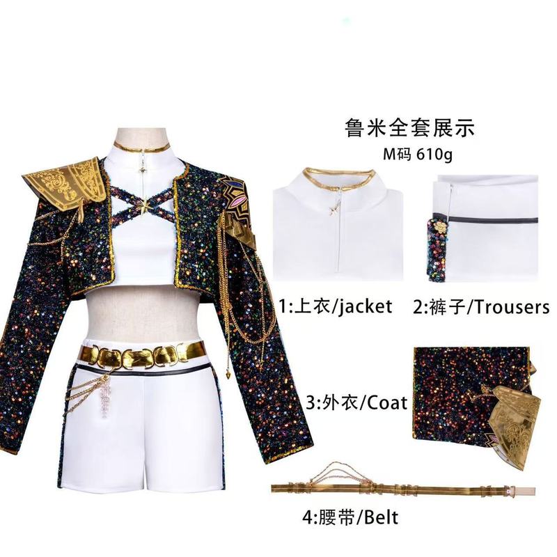 猎魔女团cos服儿童Rumi鲁米Mila米拉Zoey佐伊黑金亮片打歌服kpop|undefined