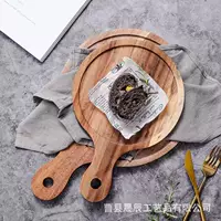 Оптовая подставка для еды из акации с ручкой, круглая тарелка для ресторана, вечеринки, деликатесов, стейков, ужина, домашняя деревянная тарелка для завтрака
