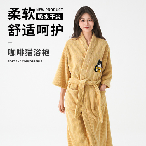 Cross-border adult bathrobe coral velvet stand collar soft water-absorbent home wear robe for women hotel hairless bathrobe