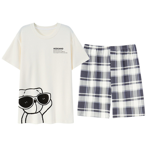 Korean Version Men's Summer Short Sleeve Shorts Leisure Home Set Thin Wearable for Outdoor Export