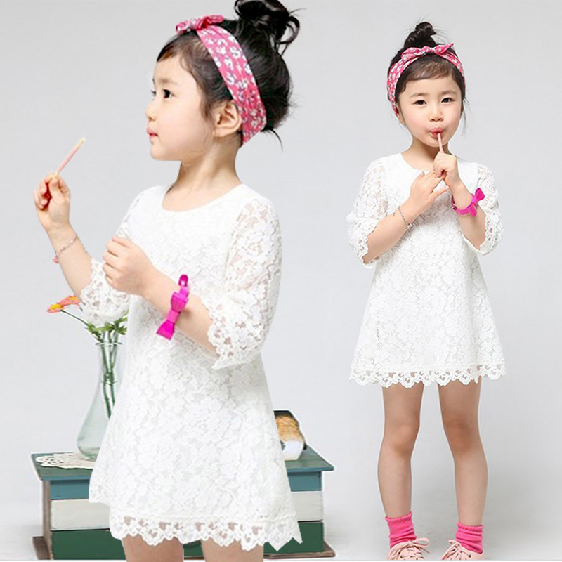 中小女童韩国童装蕾丝连衣裙长袖韩版儿童裙子A字裙外贸一件代发