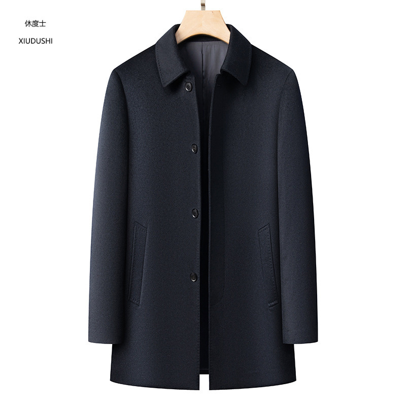 2026 Winter New Style Middle-Aged Men's Lapel Zipper Wool Coat, Warm Outerwear, Dropshipping Available