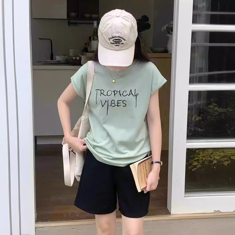 English Printed Fresh Style Short-sleeved T-shirt Women's 2024 Summer New Sweet Fashion Casual Top Clothes Southeast Asia