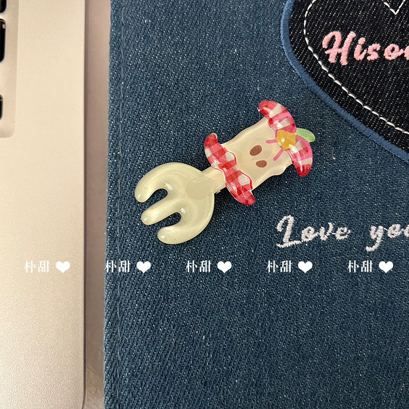 붉은 격자 무늬 포크 머리핀