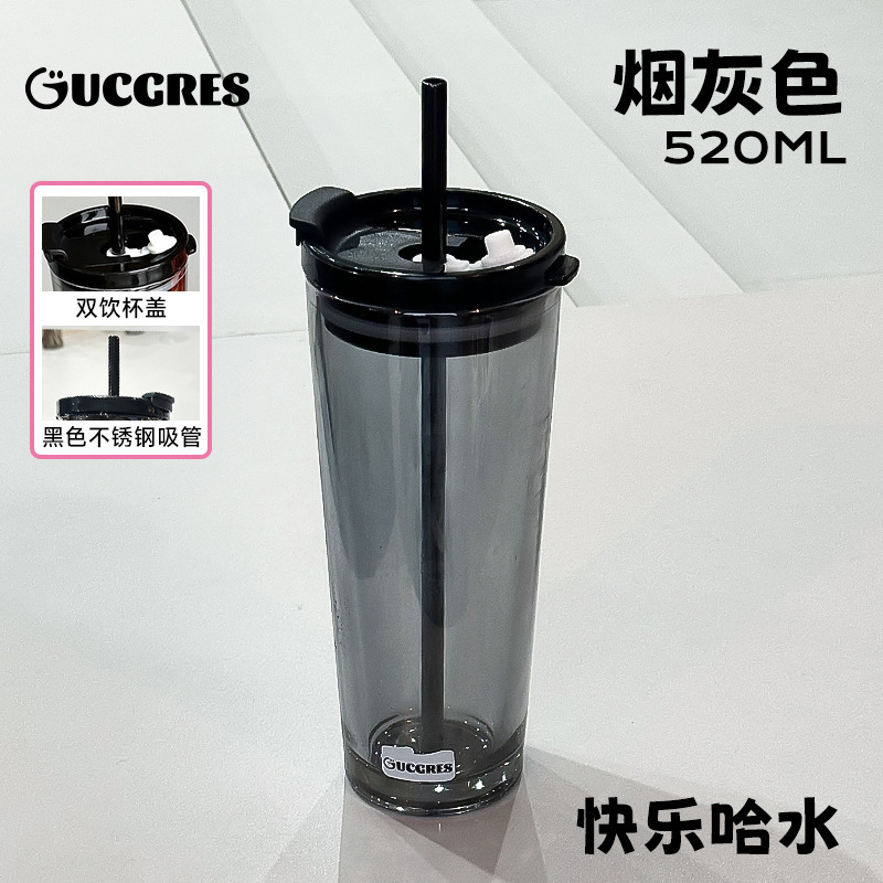 学生高颜值泡茶杯水杯子办公室咖啡杯大容量玻璃杯简约花卉吸管杯|undefined