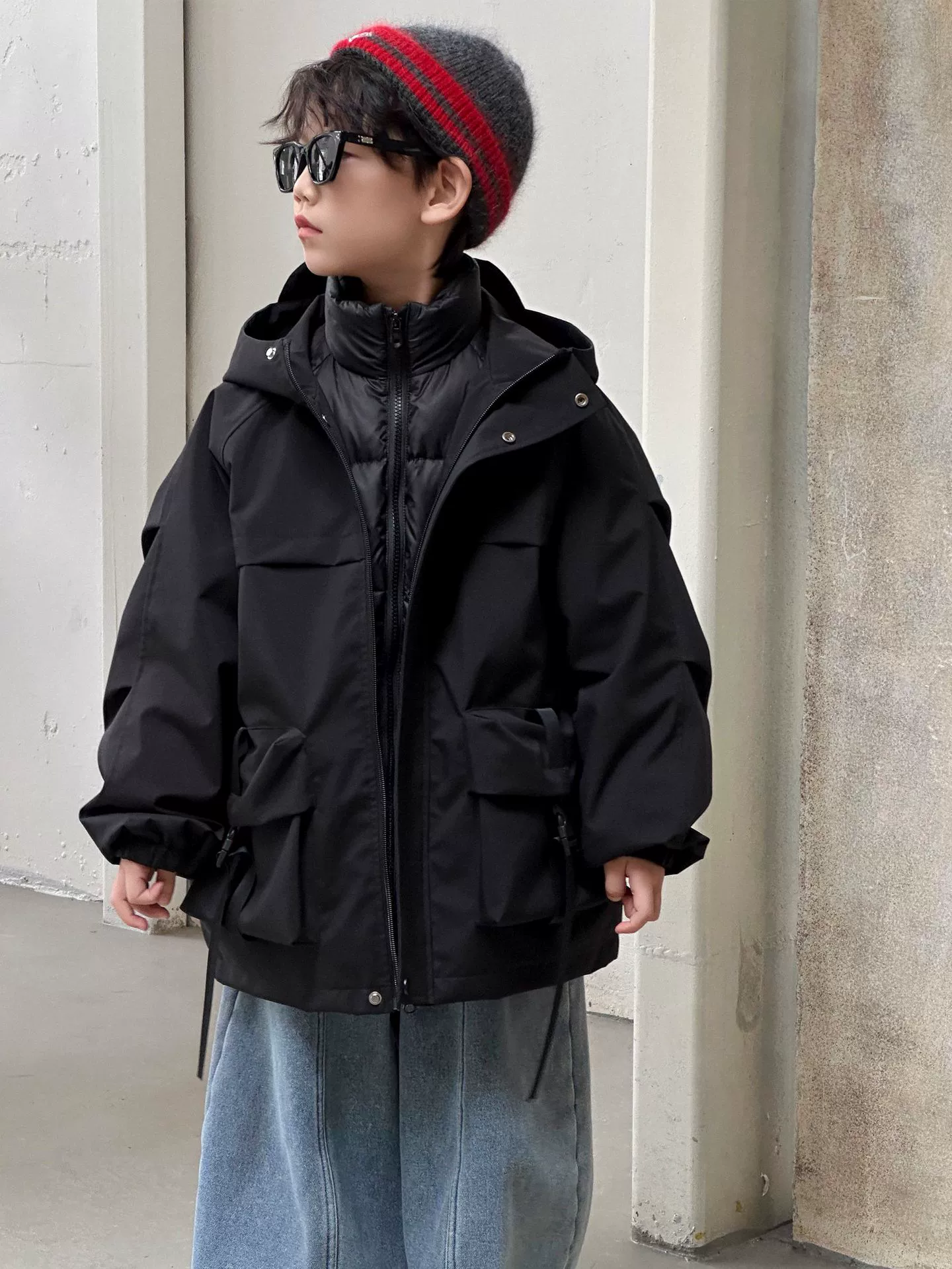 Демисезонная осенняя детская теплая куртка для мальчиков, oversize, три в одном, детская одежда