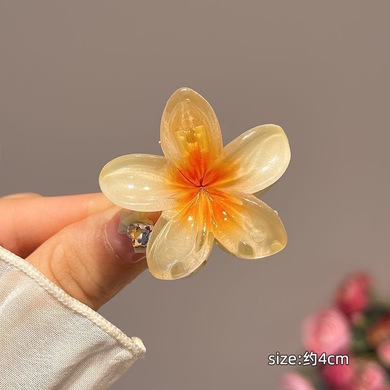 跨境新款鸡蛋花发夹高级感渐变花朵发夹后脑勺盘发马尾鲨鱼夹头饰|undefined