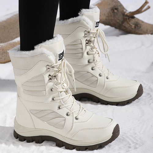 Women's Plus Size Winter Cotton Shoes, Thick Long Fur Lined Warm Snow Boots with High Top