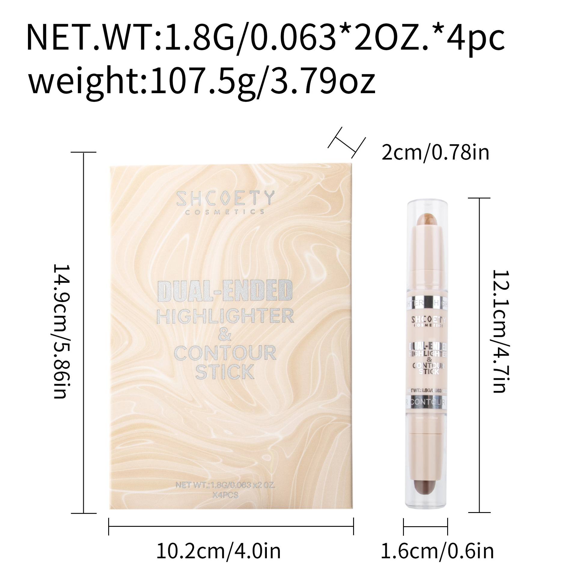 SHCOETY Double-head Contouring Stick, High-gloss stick set, matte three-dimensional Contouring, Nose shadow brightening, Sleeping Pen, Cross-border Specification drawing