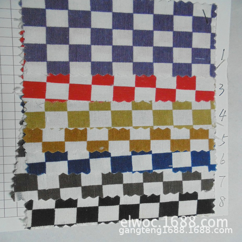 涤棉布料 1厘米直径 方格印刷 四角形网格 格仔箱包服饰面料2639