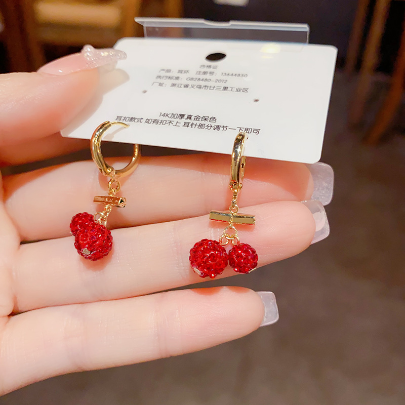 1 Pair Sweet Cherry Copper Gold Plated Drop Earrings display picture 6