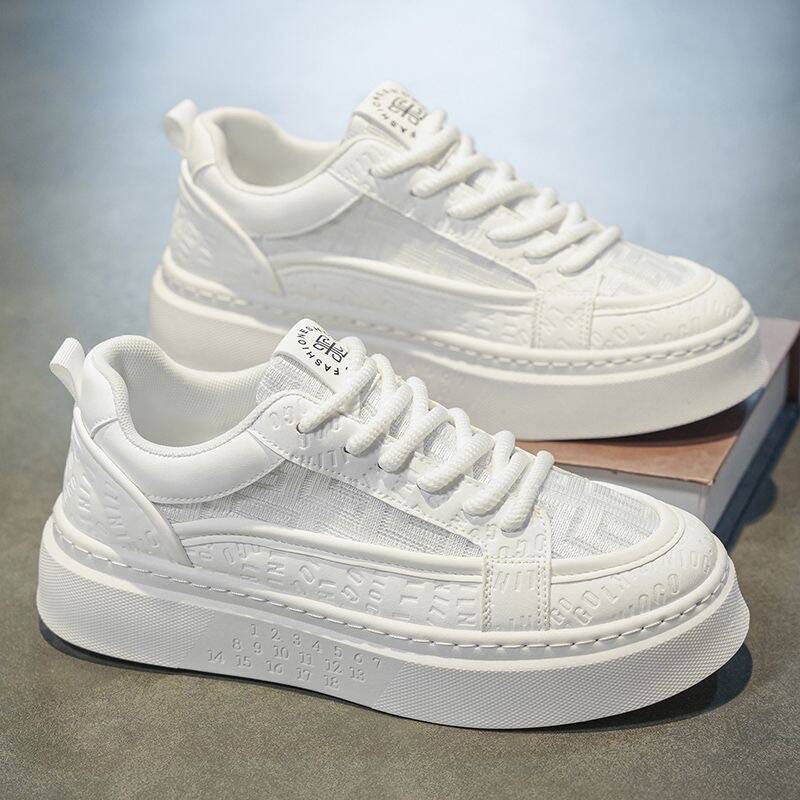 Tendencia transpirable de verano, zapatos blancos casuales, zapatos deportivos juveniles, zapatos de tela de suela gruesa, zapatos blancos, zapatos masculinos
