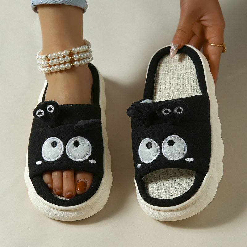 Women's Large Size Slippers Linen 2025 New Indoor Home Widened and Fattened Anti-Slip Cotton Slippers for Women's Winter Home Use