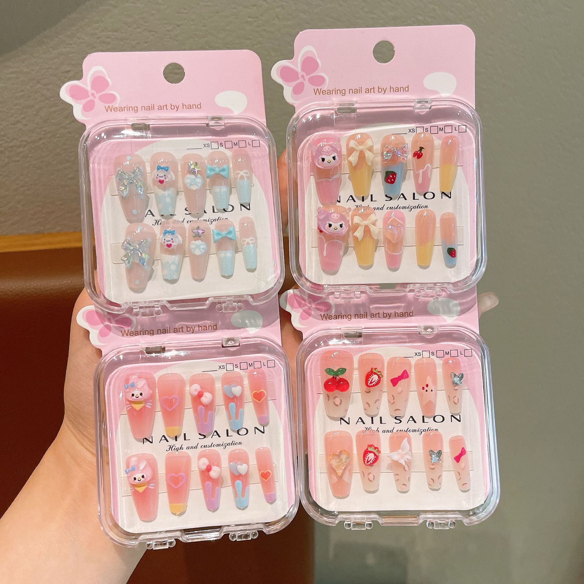 Niños usan uñas falsas parches de uñas manuales desmontables parches de uñas para estudiantes con película de uñas