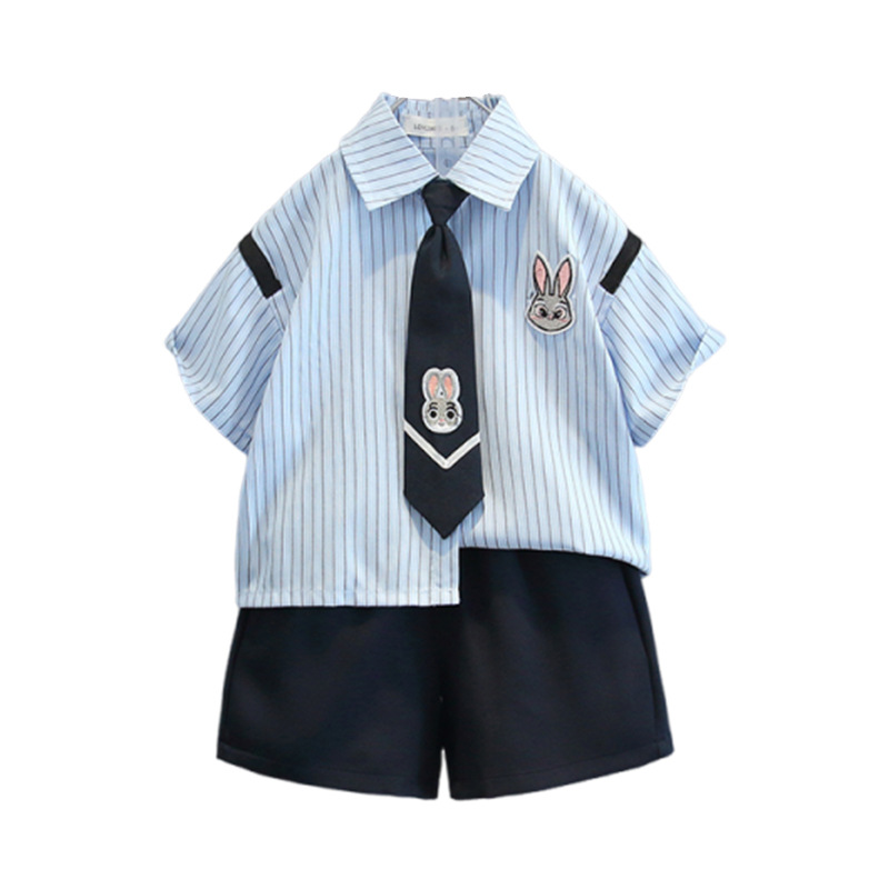 7167 Traje de camisa de manga corta Han Fan para niños de verano delgado para niños 2025 Nueva tendencia universitaria de verano para bebés